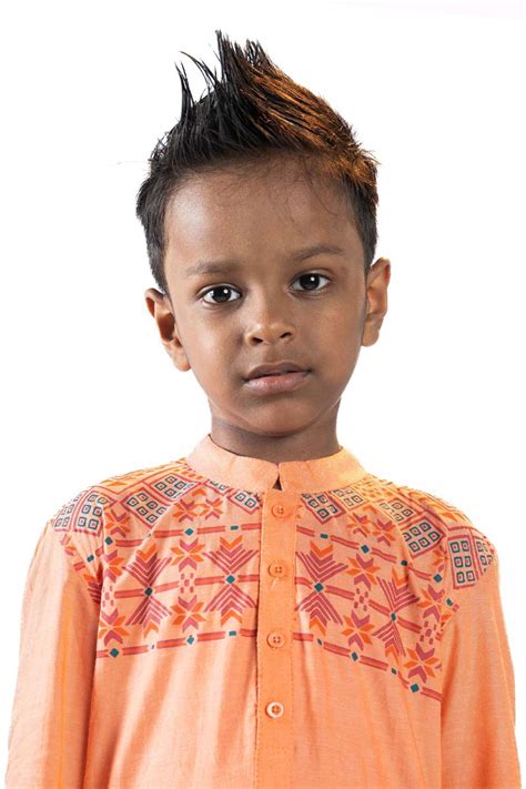Peach Cotton Printed Panjabi for Junior Boys - KAY KRAFT