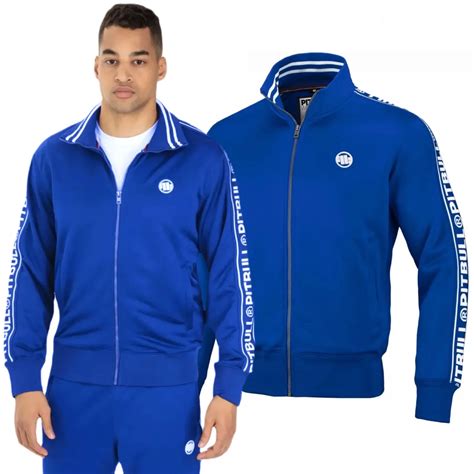 Bluza rozpinana PITBULL Oldschool Polly-Terry Tape Logo 23 - Niebieska