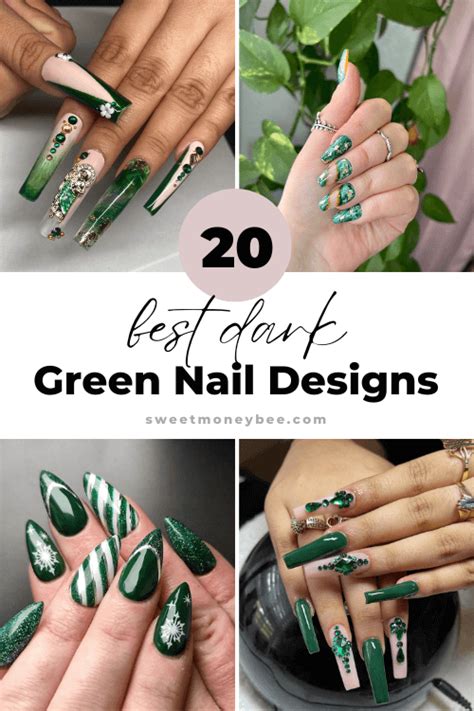 20 Dark Green Nails - Sweet Money Bee