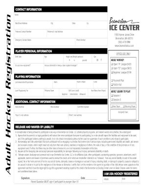 Fillable Online Name Adult Hockey Registration - Bremerton Ice Center ...