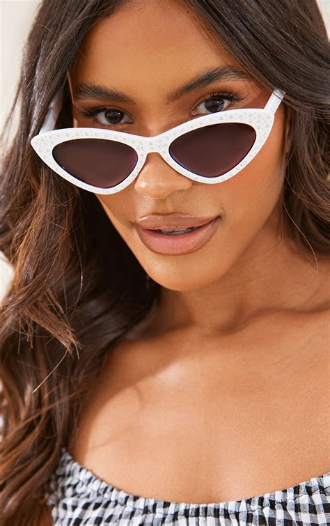 white diamante cat eye sunglasses accessories prettylittlething