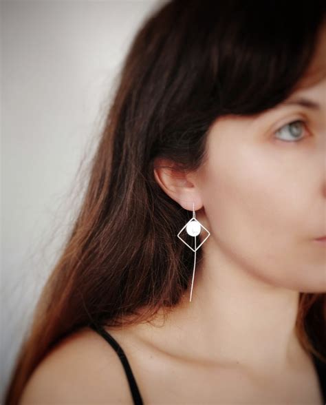 Front Back Earrings,silver Threader Earrings, Square and Disc Earrings, Trendy and Original ...