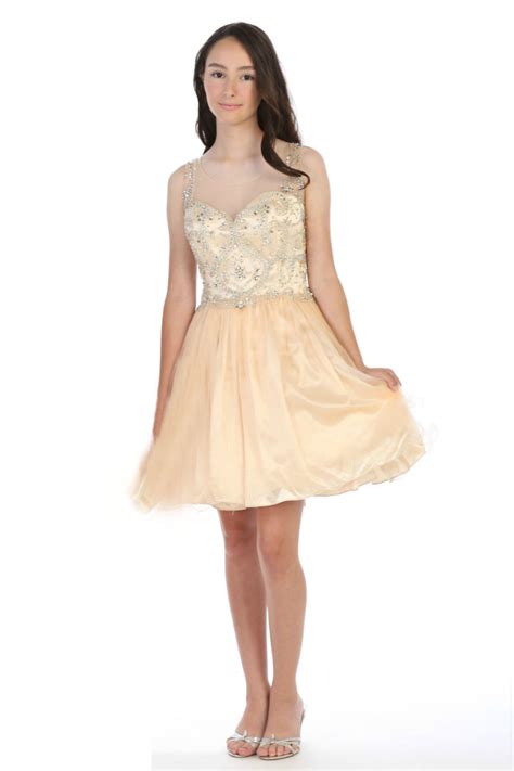AG_DR5264XCH - Girls Teen Dress Style DR5264X - CHAMPAGNE Short Beaded