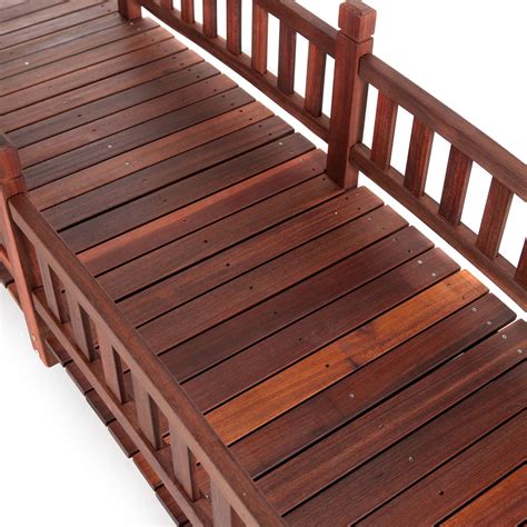 Durable 8-Ft Garden Bridge with Hand Rails in Red Shorea Wood Outdoor