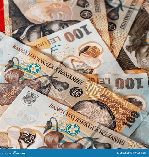 Romanian LEI Currency Banknote. RON Money European Currency Stock Photo