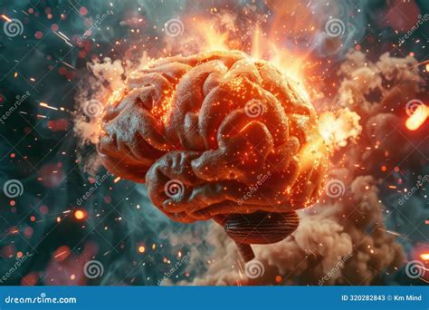 exploding brain concept art  sunset royalty  stock photo