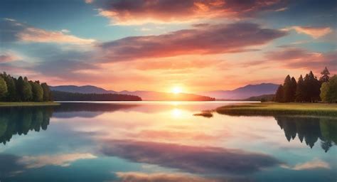 Premium Photo | Wallpaper Sunset over a tranquil lake