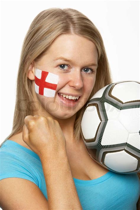 Ung kvindelig Fodbold Fan Med St Georges Flag malet på Face | Stock ...