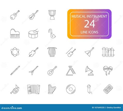Line Icons Set. Musical Instument Pack Stock Vector - Illustration of ...
