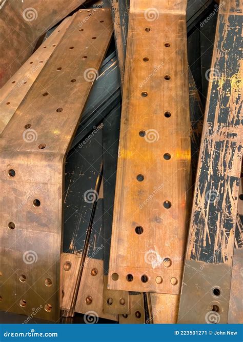 Scrap Copper Bars Used Conduct Electricity in Industry Stock Image