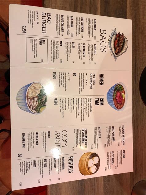Menu at Bao Bao restaurant, Barcelona, Carrer de la Merce