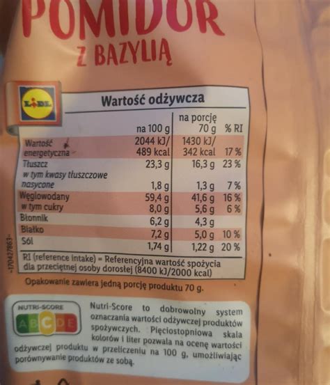 Чипсы с помидорами и базиликом Snack Day - калорийность, пищевая ...