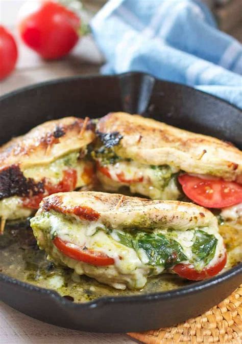 Pesto Mozzarella and Tomato Stuffed Chicken Breasts (with Video