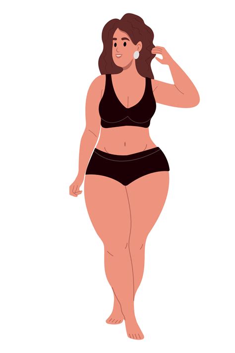 A woman with a plump curvaceous body, wearing underwear.Chubby plus