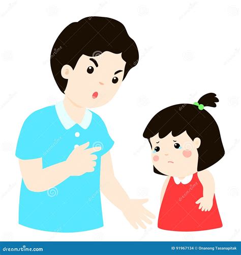 Father Scolds His Son. Man Punishes The Child. Boy Sad Looking Stock