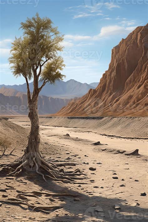 AI Generative Rocky mountain slope landscape in a remote arid desert ...