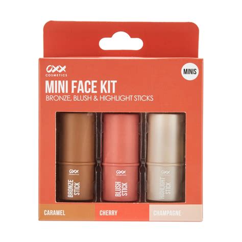OXX Cosmetics 3 Piece Mini Face Kit - Caramel, Cherry and Champagne - Kmart