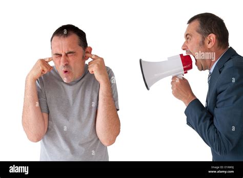 man being yelled at by businessman manager on white Stock Photo - Alamy