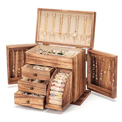 Poyilooo Jewelry Box Organizer, Solid Wood Jewelry Boxes for Women for