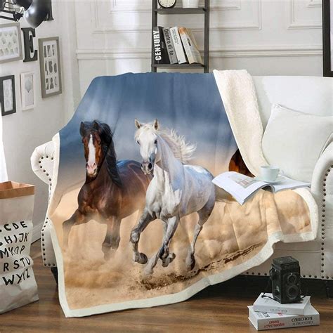 Horse Fleece Blanket, Galloping Horse Plush Bed Blanket for Kids Teens Youth, Wild Animal Theme ...