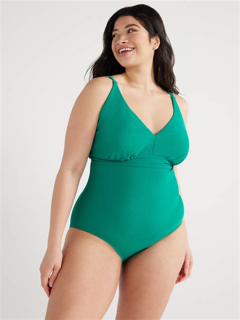 Time and Tru Women's and Plus Crinkle One Piece Swimsuit, Sizes XS-3X