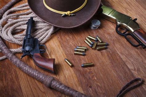 Wild West Rifle, Ammunition and Sheriff Badge Stock Image - Image of ...