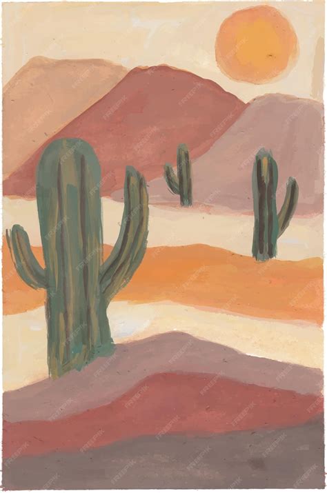 Premium Vector | Desert landscape with cactuses Handdrawn illustration