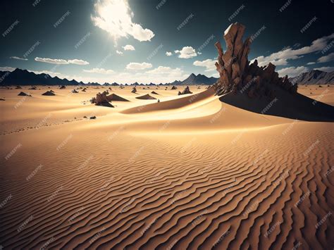 Premium Photo | A desert scene with a desert scene and the sun shining ...