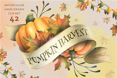 Pumpkin harvest watercolor clip art By Natasha Chu | TheHungryJPEG