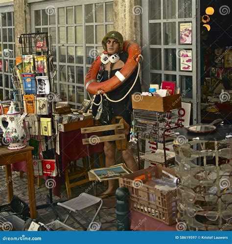 Lisbon flea market editorial photography. Image of objects - 58619597