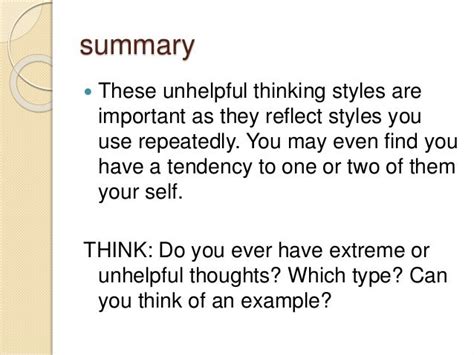 Unhelpful or Extreme Thinking Styles in Depression and Anxiety