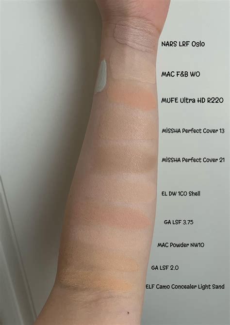 Swatches of MISSHA Perfect Cover BB Cream in 13 and 21, along with ...