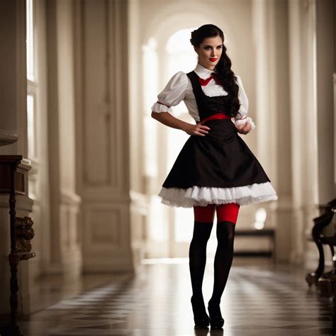Teen, wearing black color maid dress, red stocking by nylonfan65 on