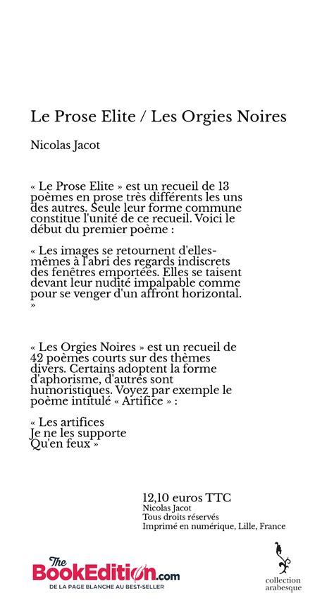 Le Prose Elite / Les Orgies Noires - Nicolas Jacot
