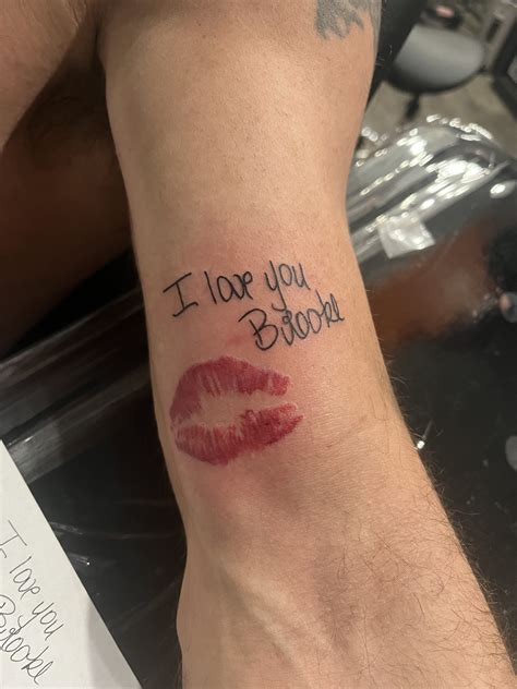 "I Love You Brooke" Lettering Tattoo With Lips By Terrance Sawyer