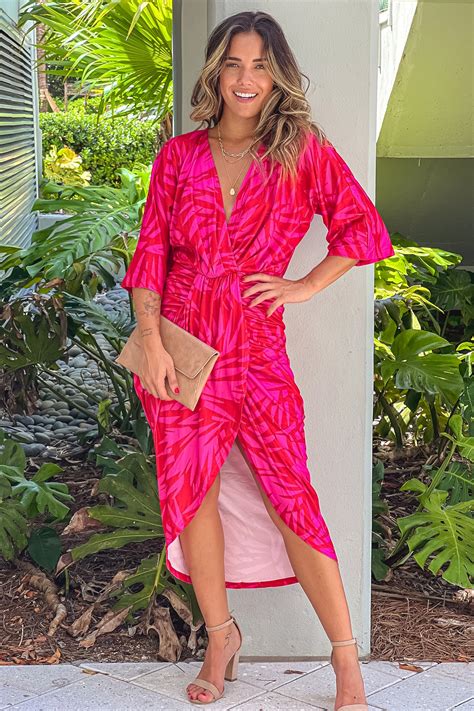 Pink And Red Asymmetrical Ruched Dress | Vacation Maxi Dress – Saved by