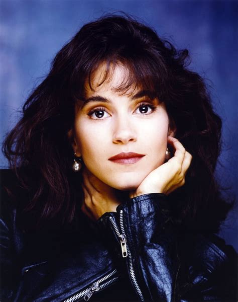 Jamie Gertz Portrait Dark Blue Long Sleeve Silk Shirt with Chin Leaning