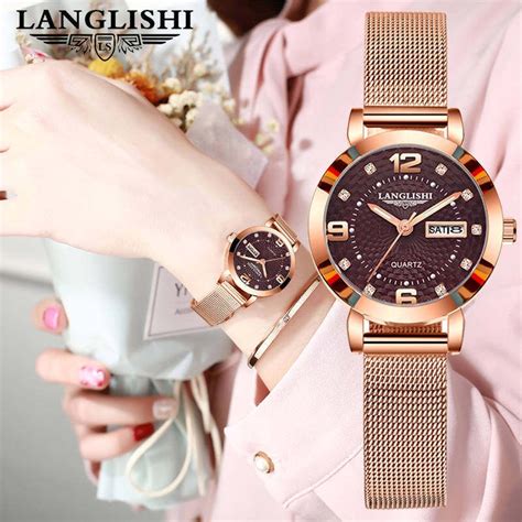 jual langlishi jam tangan quartz wanita arloji ultra tipis bercahaya