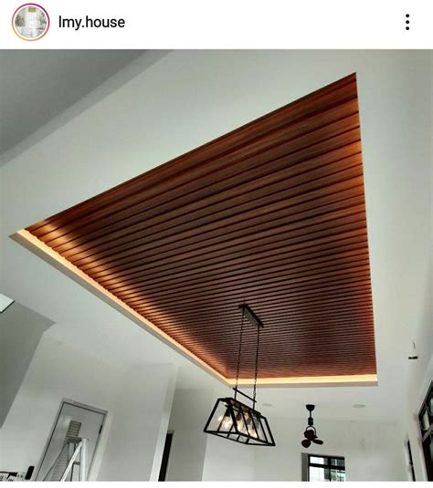 modern interior ceiling design  wood slats modern wooden false