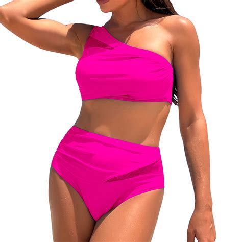 Women's Bikini Sets One Shoulder Two Piece Swimsuit High Waisted