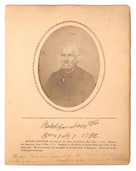 Photograph of Ralph Farnham, 105 year-old Revolutionary War Veteran.