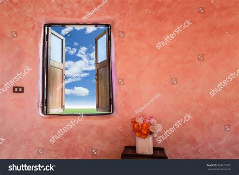 wide open wooden window scenery view stock photo  shutterstock