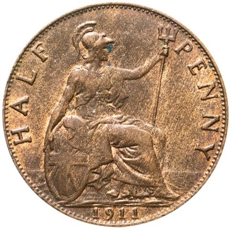 Монета Великобритания 1/2 пенни (penny) 1911 стоимостью 1968 руб.