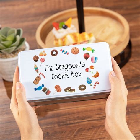 Personalized Biscuits Tin with Cute Candy Dessert Pattern, Cookie Jar ...