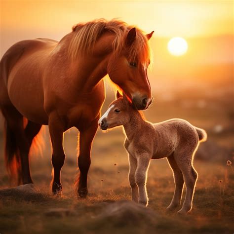 Premium Photo | Illustration of capture the love between mom horse and baby horse