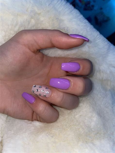 Purple acrylic nails with Rhinestones in 2024 | Rhinestone nails ...