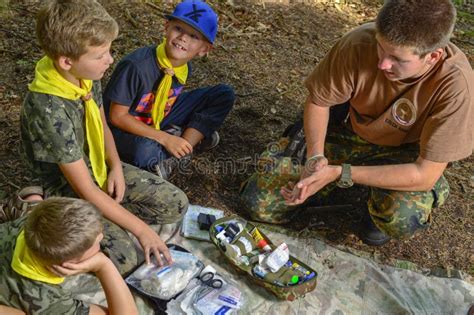 Czech Boy And Girl Scouts During Their Summer Camp. Czech Scouts ...