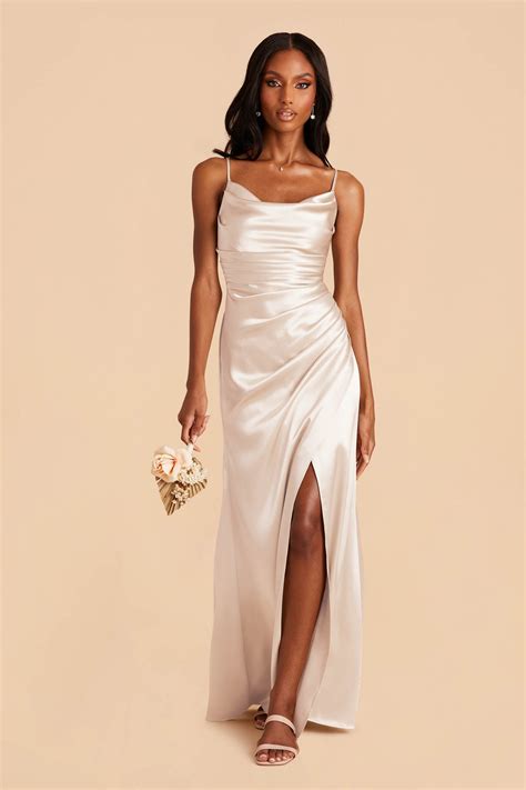 Lydia Shiny Satin Champagne Little White Dress | Birdy Grey