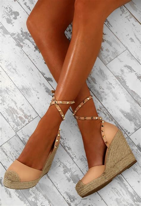 Pink Boutique Sunset Lover Nude Studded Platform Wedges | Heels, Wedge