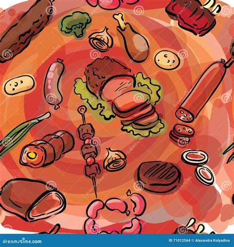 Meat Food Seamless Sketch Illustration Stock Vector - Illustration of ...